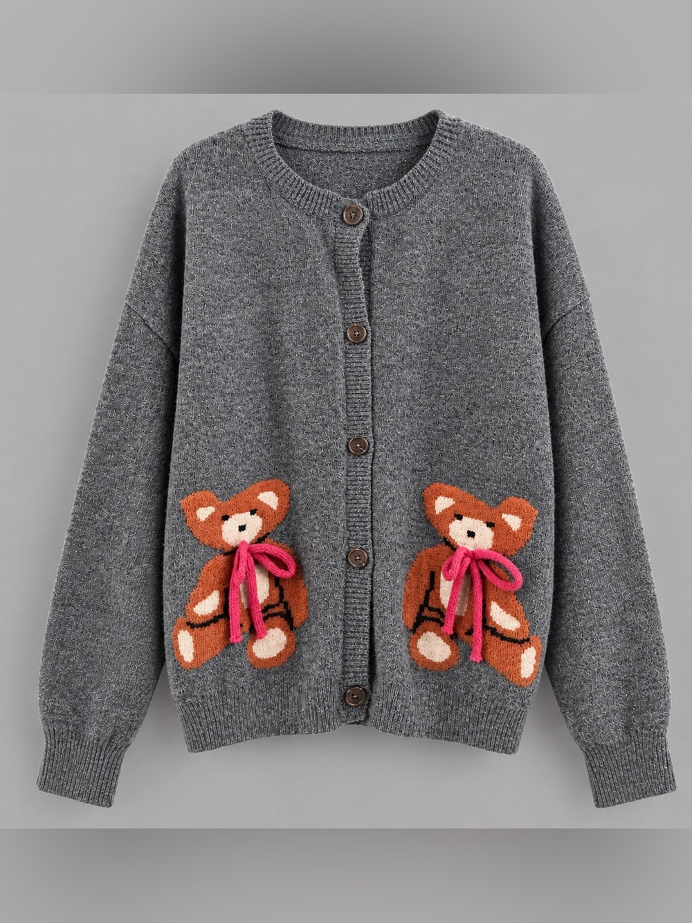 Rosa Clothing Teddy Bear Bow Cardigan Gray Coquette Kawaii L